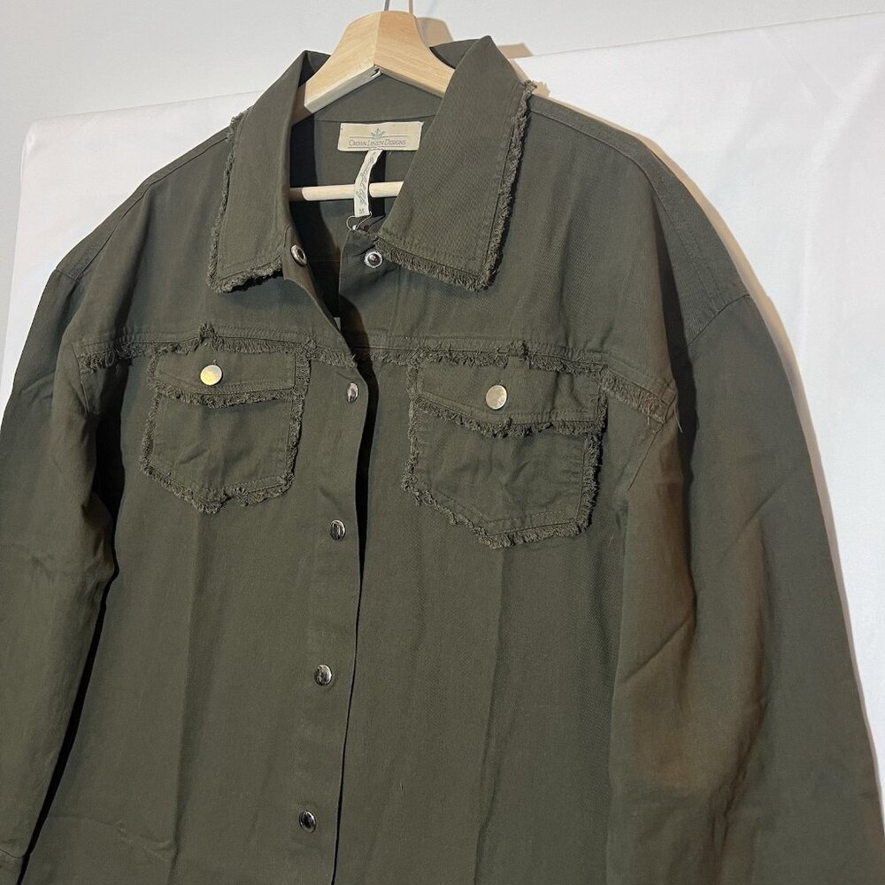 Crown Linen Designs Women Shirt Medium Size Green Oversized 100% Cotton Top New - Picture 10 of 11